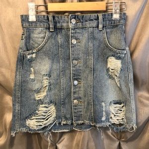 Free People Denim Jean Full Button Mini Skirt Sz 0